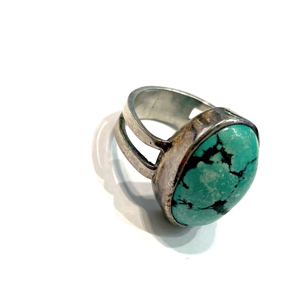 Natural Turquoise and Silver Ring, Oval, Size 8 1/4